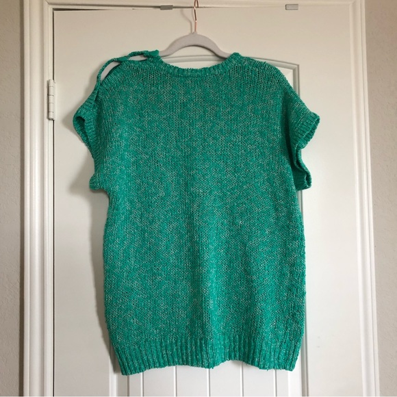 Vintage teal turquoise ramie blend sweater vest large button shoulders - Picture 6 of 6